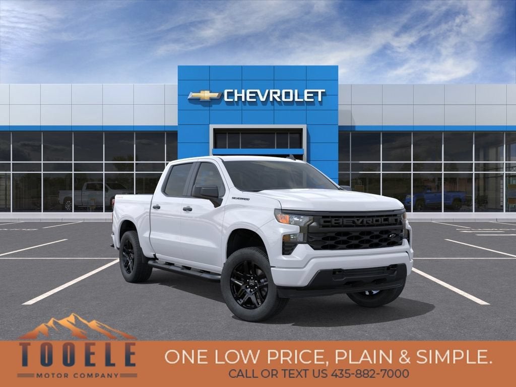 2026 Chevrolet Silverado 1500 Custom in Summit White — front three-quarter view