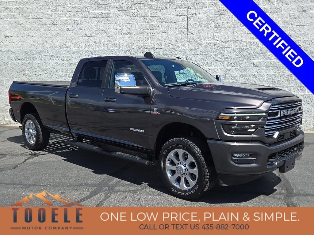 2025 RAM 3500 Laramie Crew Cab 4x4 8' Box in Gray — front three-quarter view