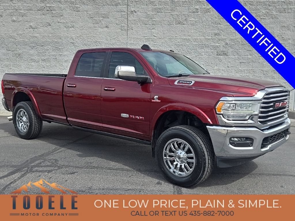 2021 RAM 3500 Limited Longhorn Crew Cab 4x4 8' Box in Red — front three-quarter view