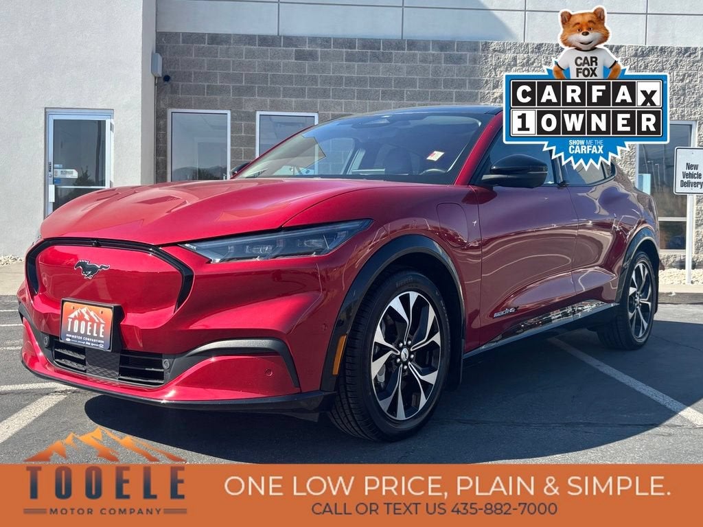2021 Ford Mustang Mach-E Premium in Red — front three-quarter view