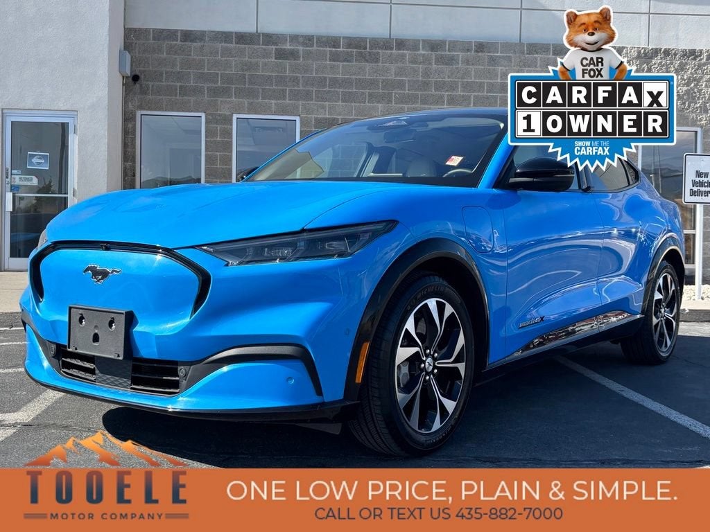 2023 Ford Mustang Mach-E Premium in Blue — front three-quarter view
